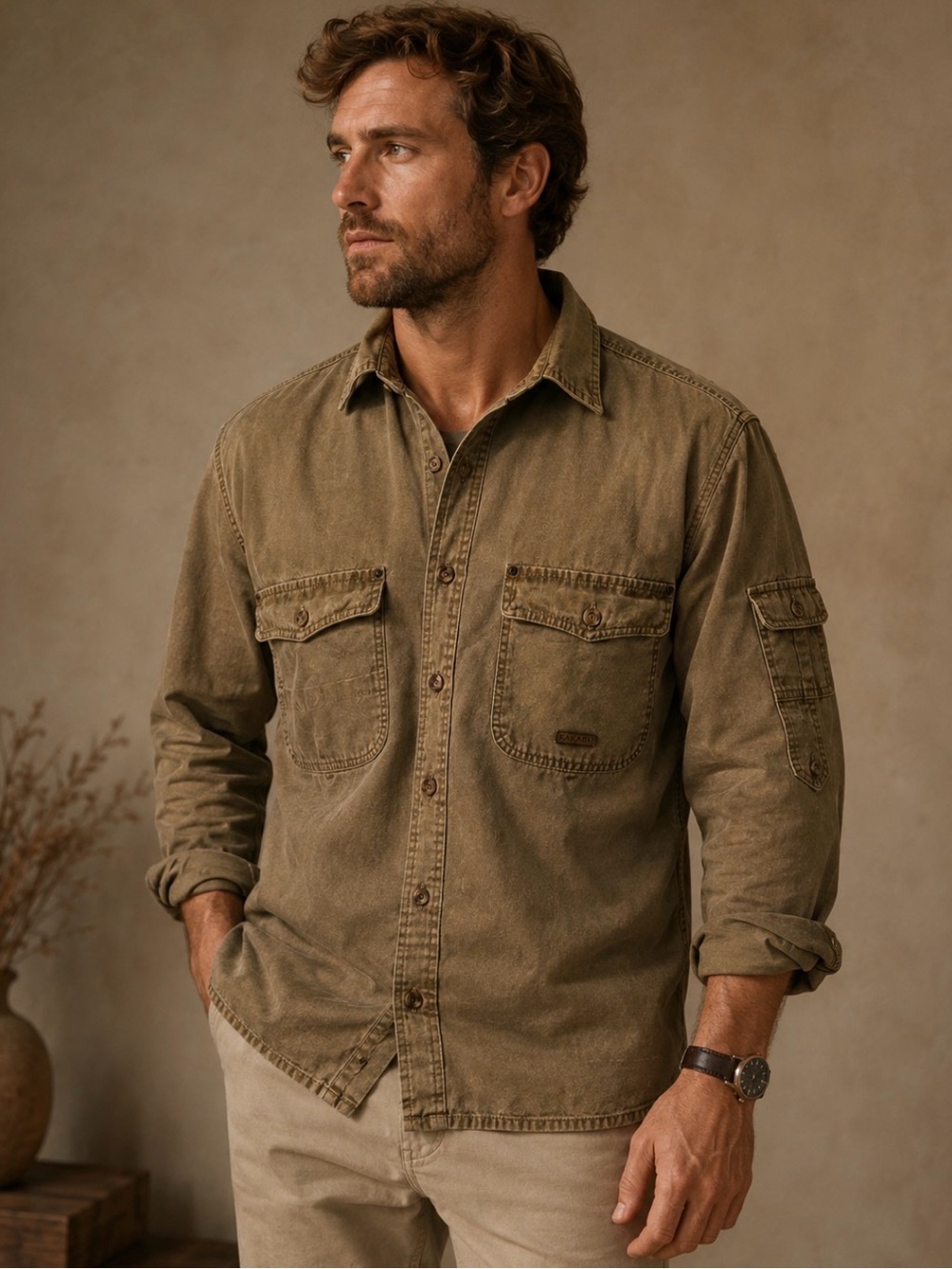 KAKADU Australia Men's Brown Canvas Utility Shirt Jacket - Outdoor Workwear L